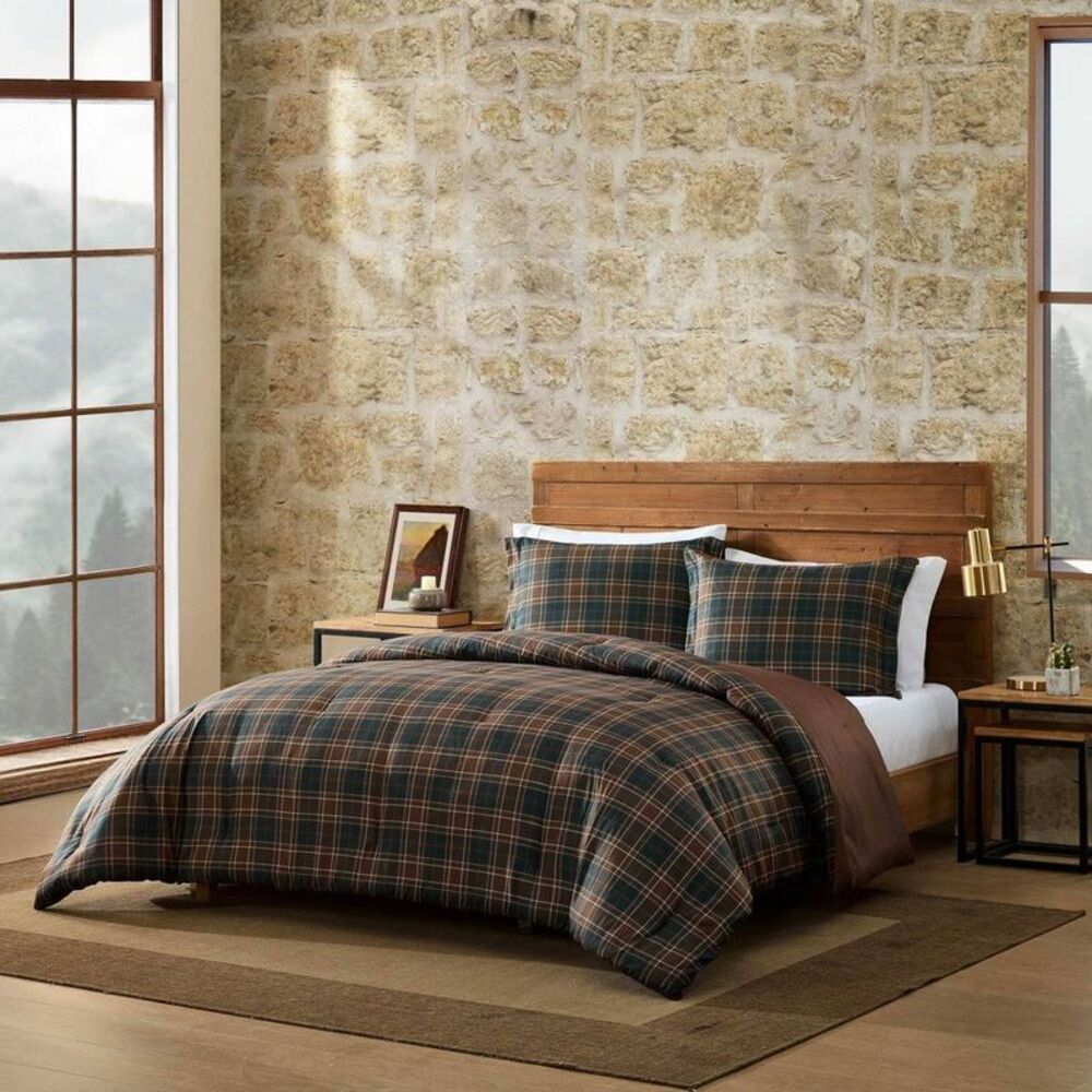 Eddie Bauer 3pc Full/Queen Huntley Plaid Comforter Bedding Set Brown